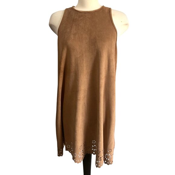 Paper Crane Anthropologie Faux Suede Cut Out Sleeveless Dress Sz Medium Womens T - Picture 1 of 10